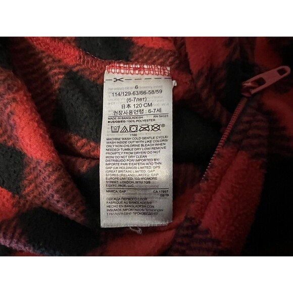 Gap Kids Unisex Red & Black Buffalo Plaid Fleece Sleeper Pajama 1-Piece Size 6 - Picture 5 of 6